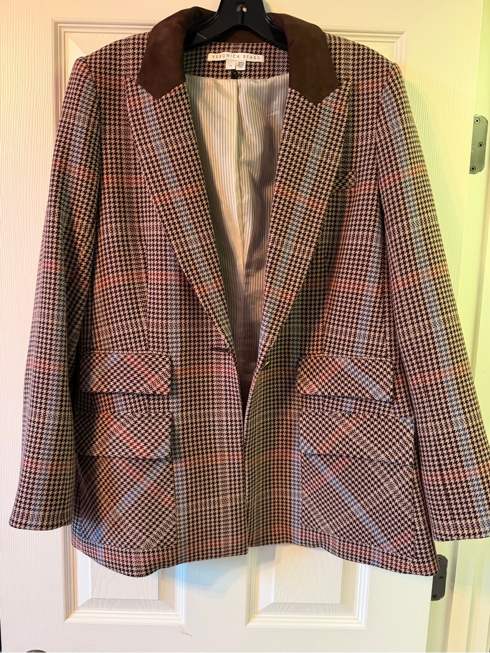 Veronica Beard Brown Plaid Blazer with Suede Collar